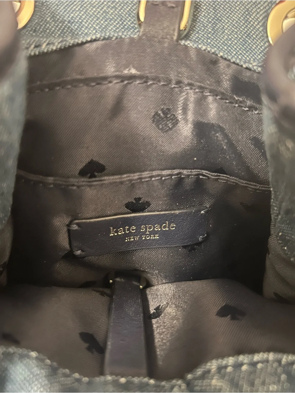 kate spade Quilted Denim Drawstring Backpack with Navy Trim
